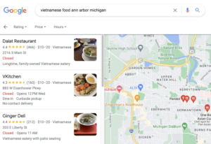 search results for Vietnamese food in Ann Arbor