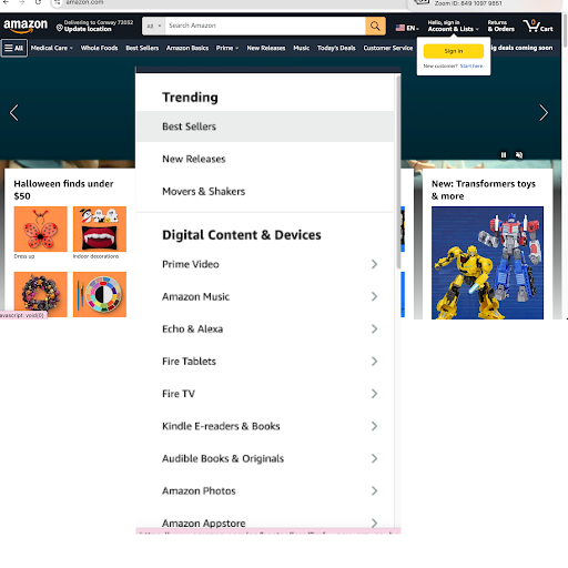 Amazon site navigation