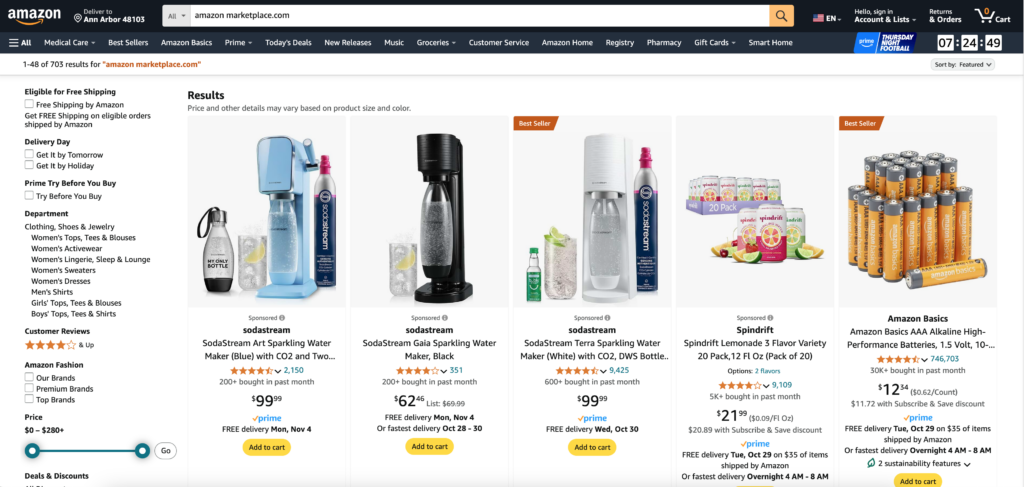 Amazon Marketplace search results page